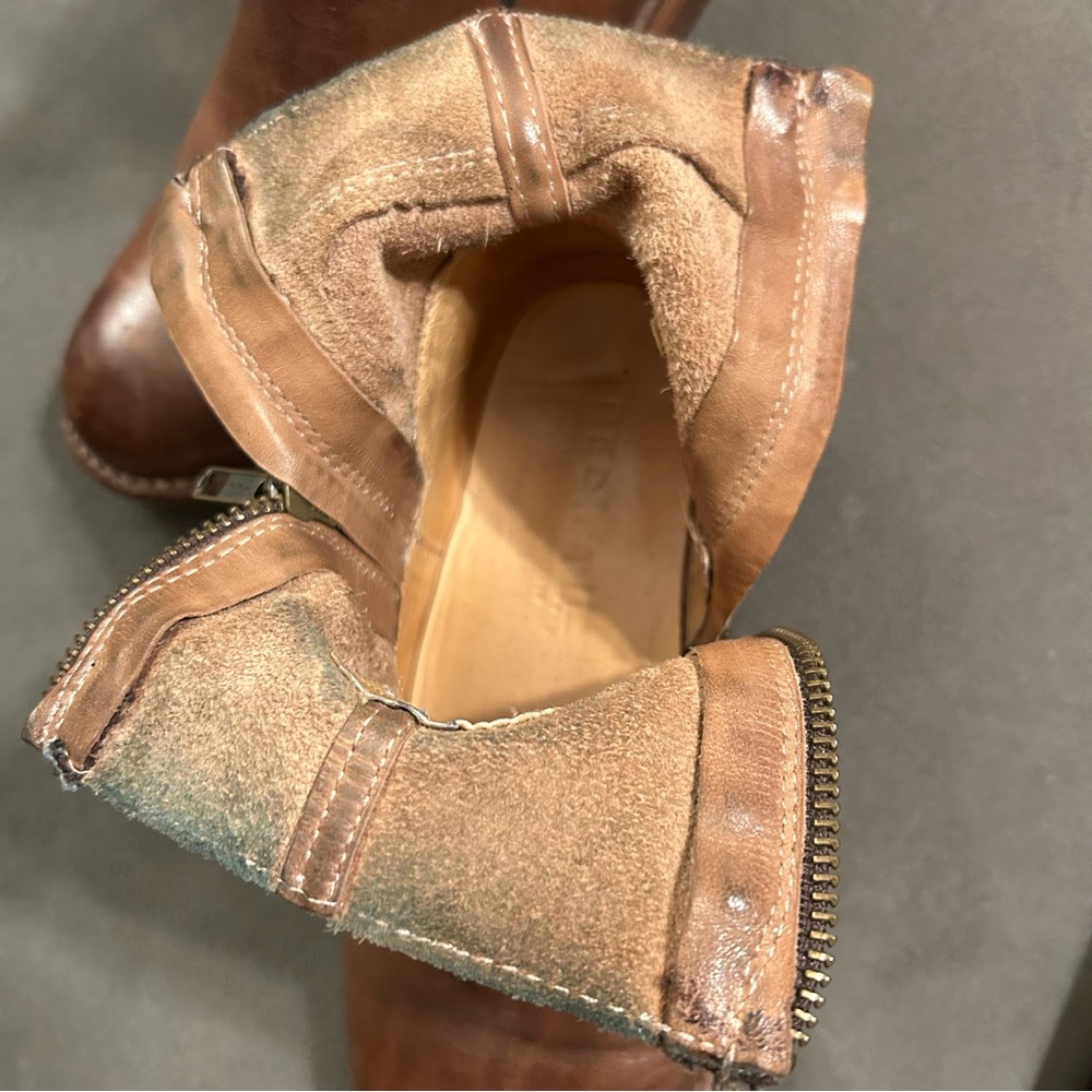 BED STU Becca Buckle Boot Size 6.5 Tan Rustic Leather Dual Zipper Ankle - Picture 12 of 14